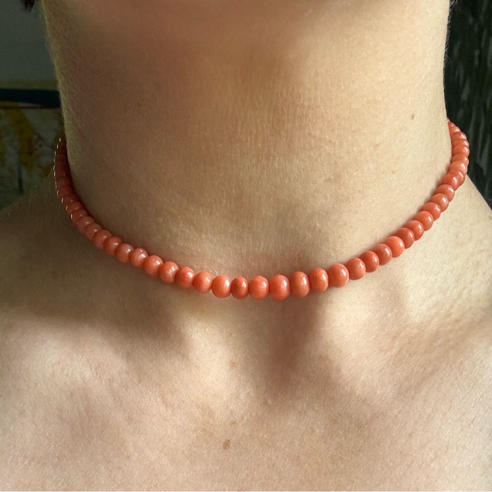 Victorian Coral Beaded Necklace with 14k Clasp